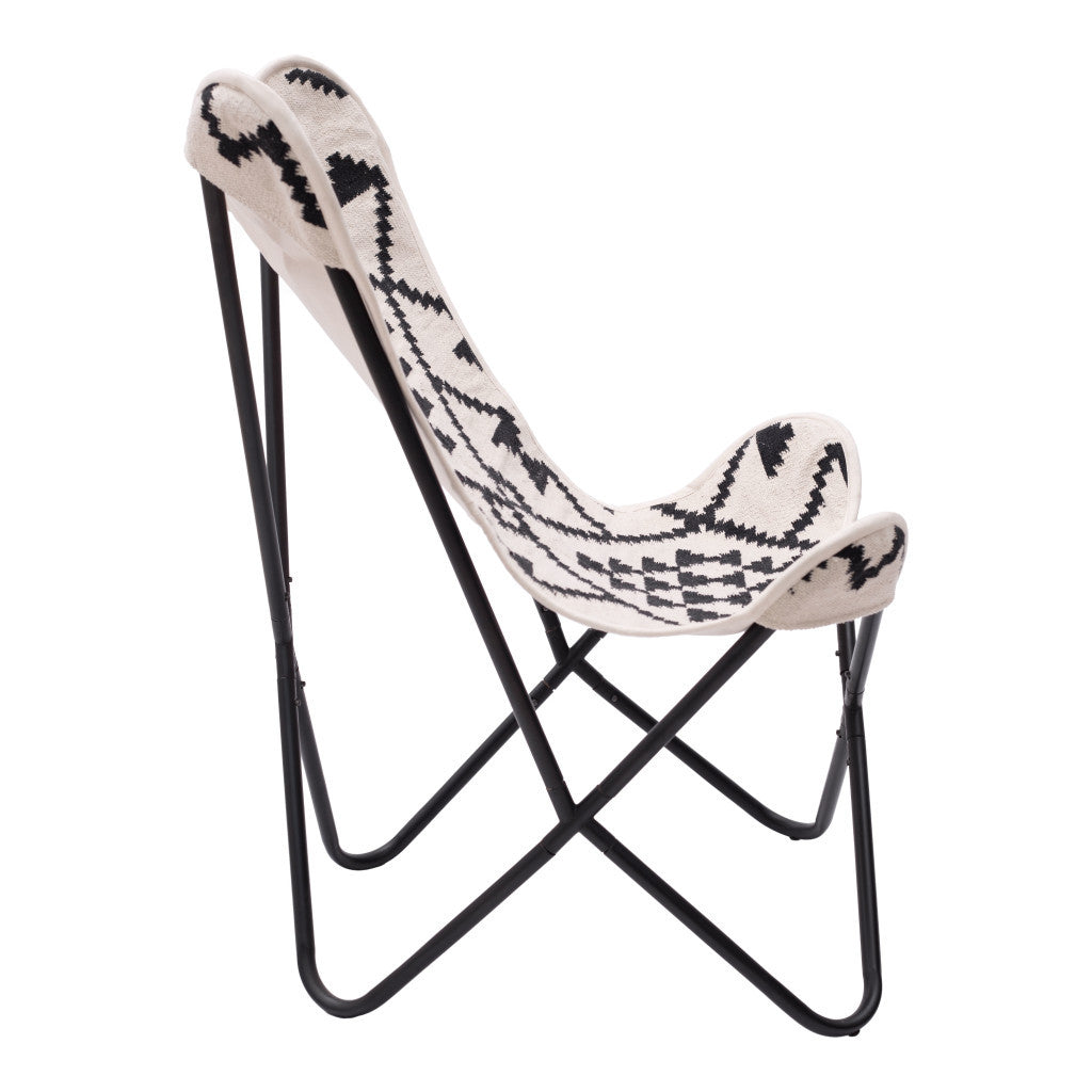 26" Beige and Black Geometric Butterfly Chair