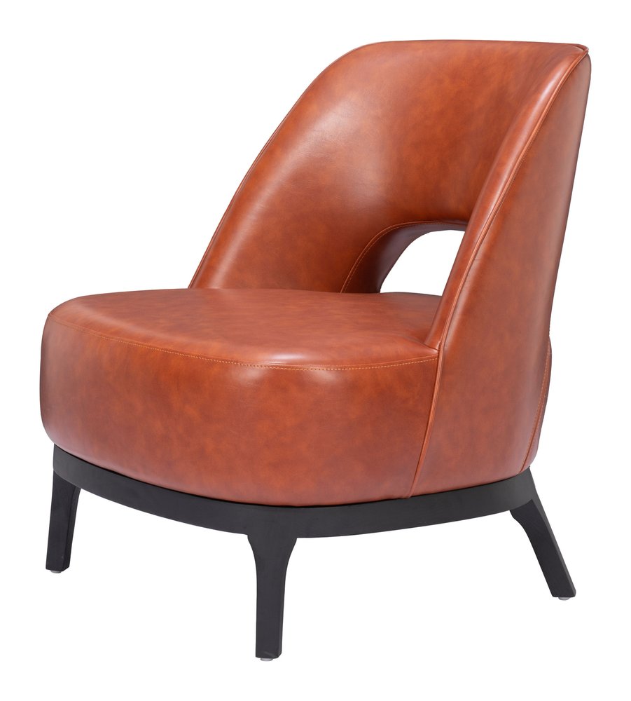 26" Brown And Black Faux Leather And Faux Leather Lounge Chair