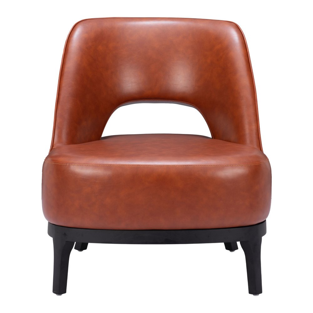26" Brown And Black Faux Leather And Faux Leather Lounge Chair