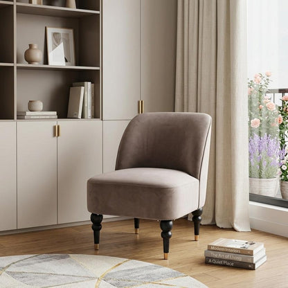 22" Taupe And Black And Gold Velvet And Upholstered Side Chair