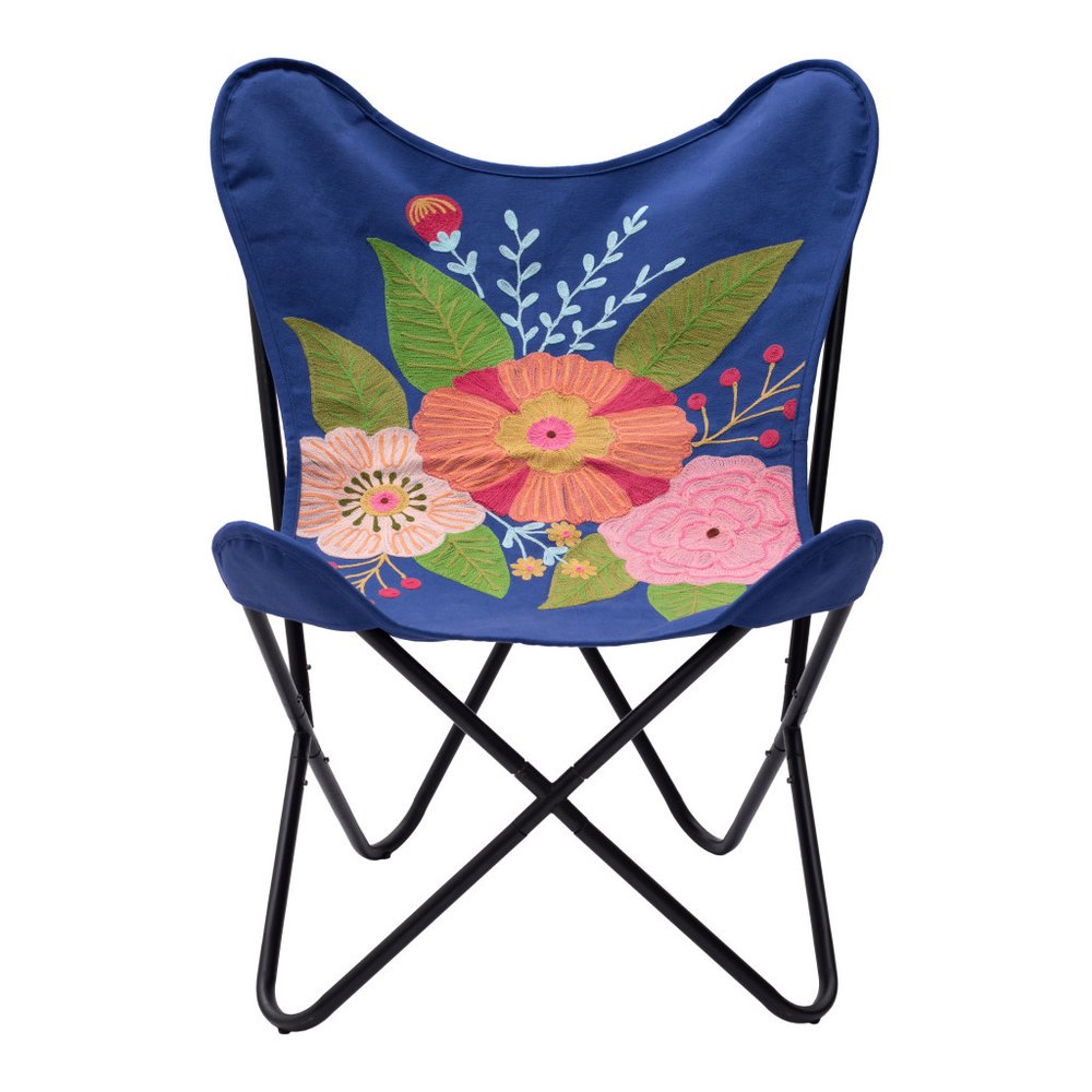 26" Blue And Black Tropical Butterfly Chair
