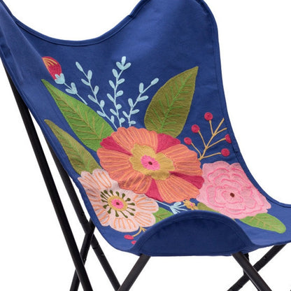 26" Blue And Black Tropical Butterfly Chair