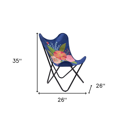 26" Blue And Black Tropical Oversized Flowers Butterfly Chair