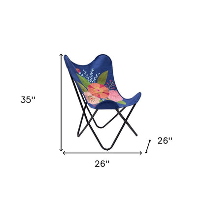 26" Blue And Black Tropical Butterfly Chair
