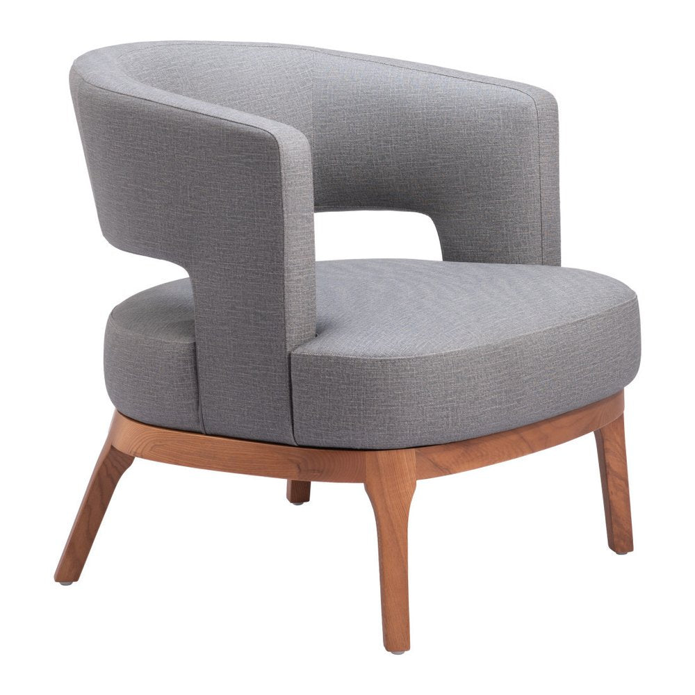 27" Slate Gray And Brown Faux Leather Arm Chair
