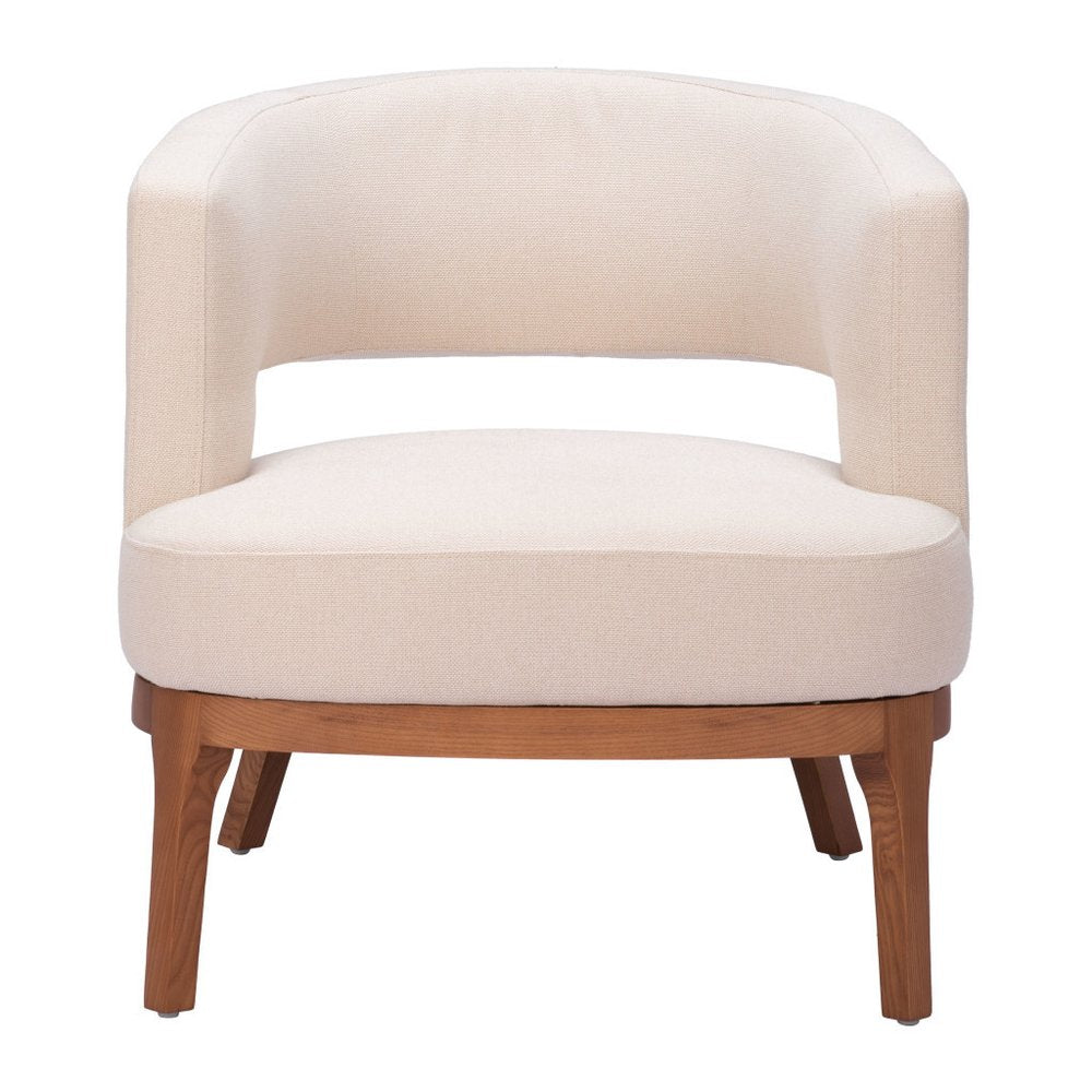 27" Beige And Brown Upholstered Arm Chair