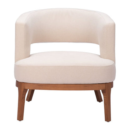 27" Beige And Brown Upholstered Arm Chair