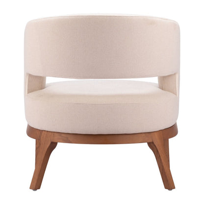 27" Beige And Brown Upholstered Arm Chair