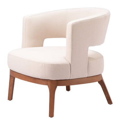 27" Beige And Brown Upholstered Arm Chair