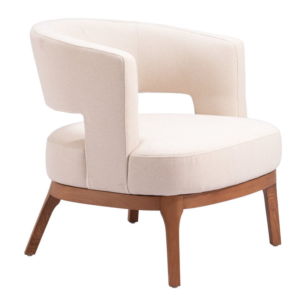 27" Beige And Brown Upholstered Arm Chair