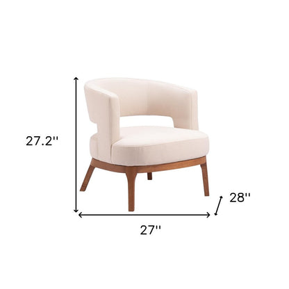 27" Beige And Brown Upholstered Arm Chair