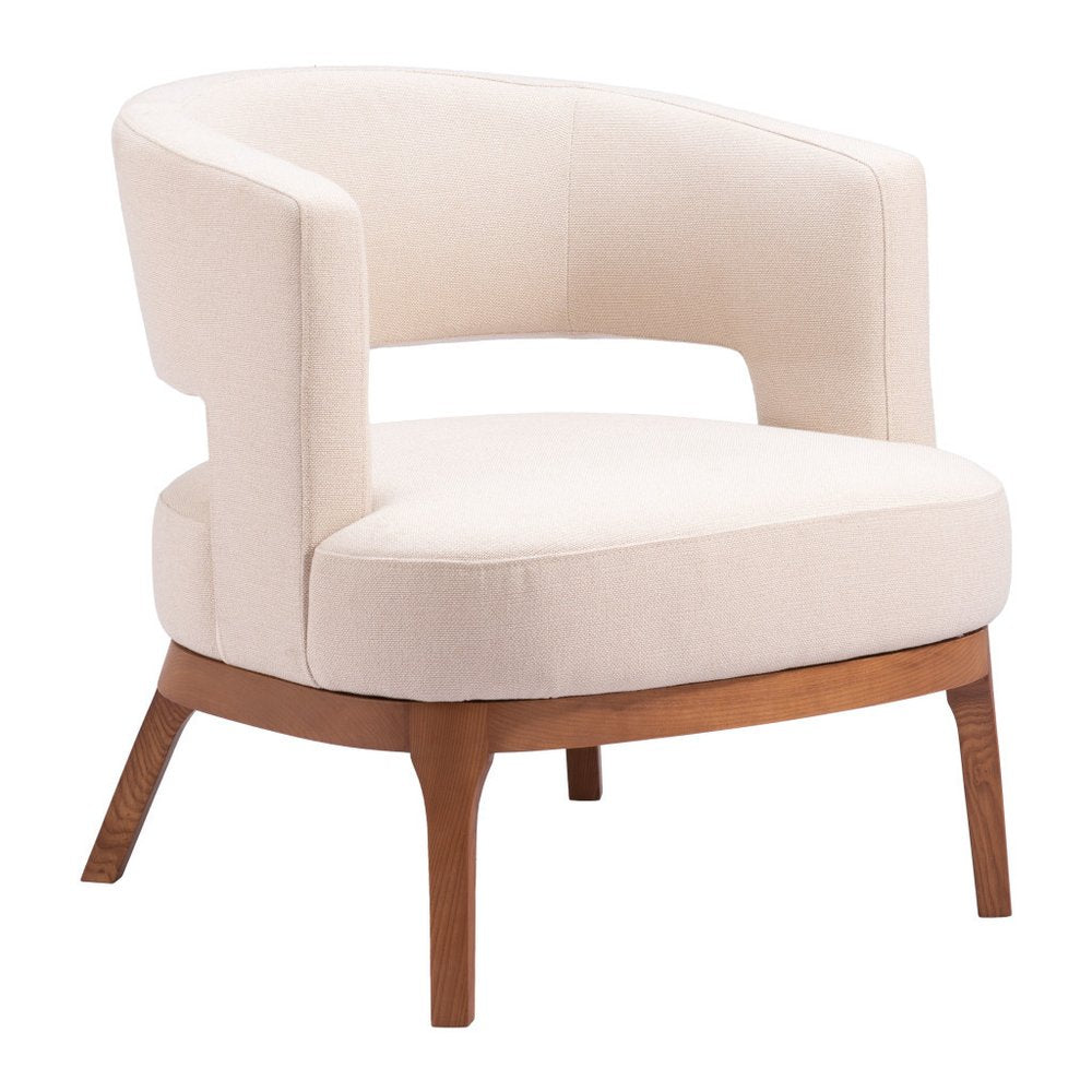 27" Beige And Brown Upholstered Arm Chair