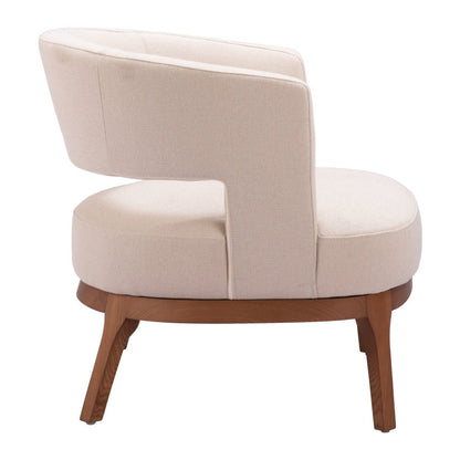 27" Beige And Brown Upholstered Arm Chair