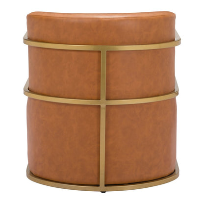 27" Brown And Gold Faux Leather And Faux Leather Arm Chair