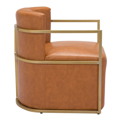 27" Brown And Gold Faux Leather And Faux Leather Arm Chair