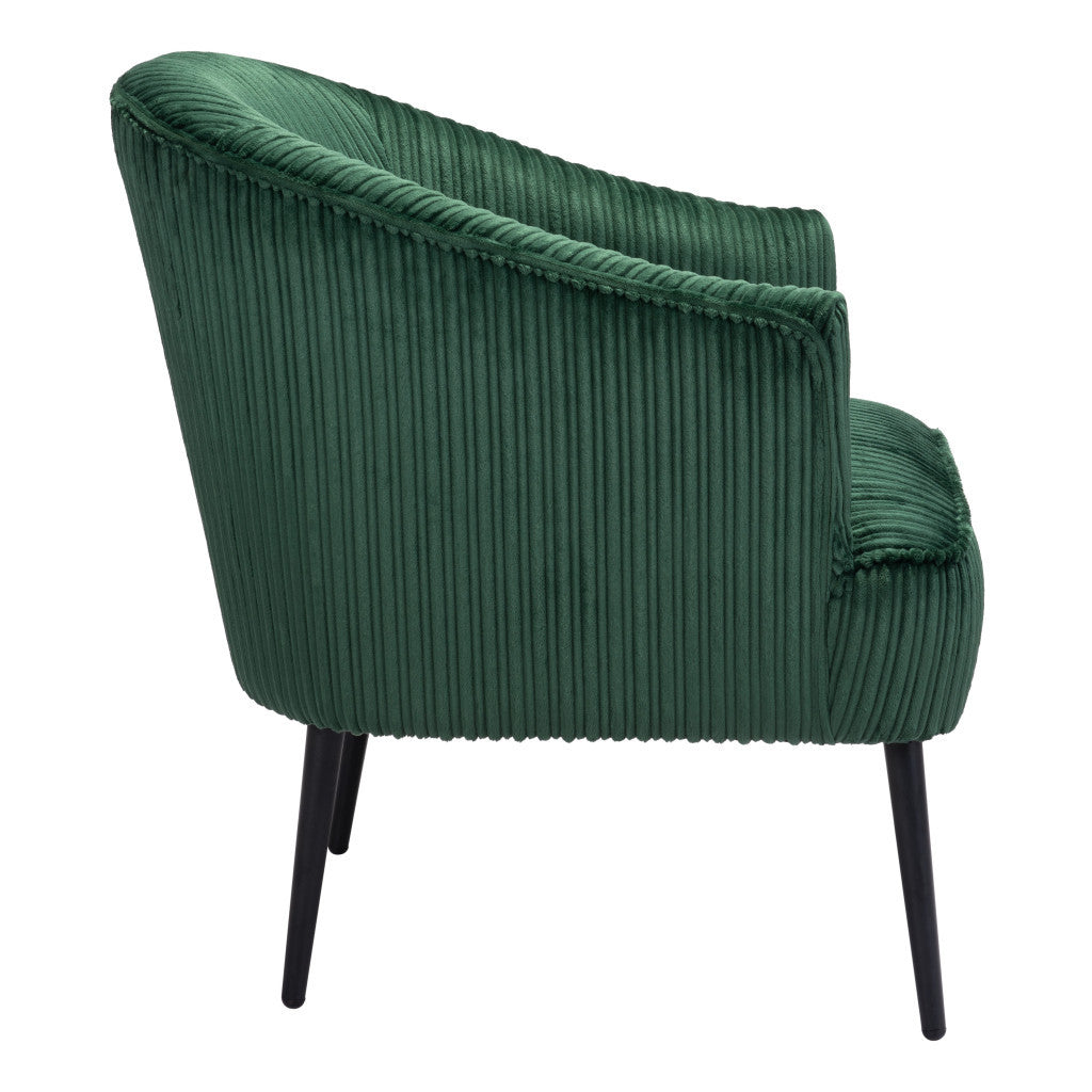 26" Green And Black Corduroy Tufted Arm Chair