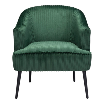 26" Green And Black Corduroy Tufted Arm Chair