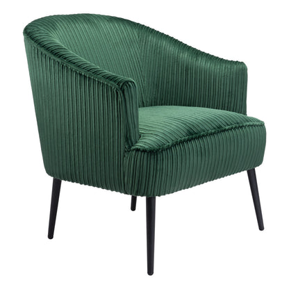 26" Green And Black Corduroy Tufted Arm Chair