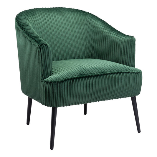 26" Green And Black Corduroy Tufted Arm Chair