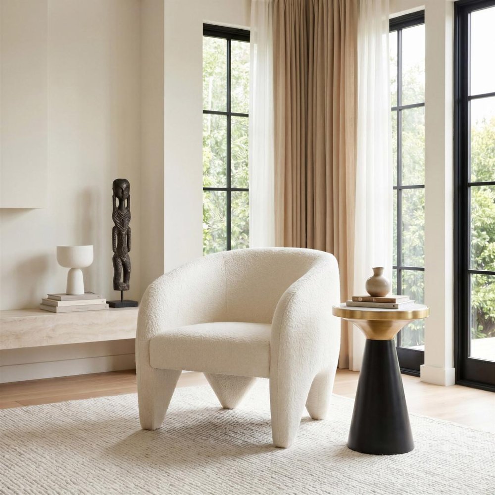 30" White Faux Shearling And Upholstered Arm Chair