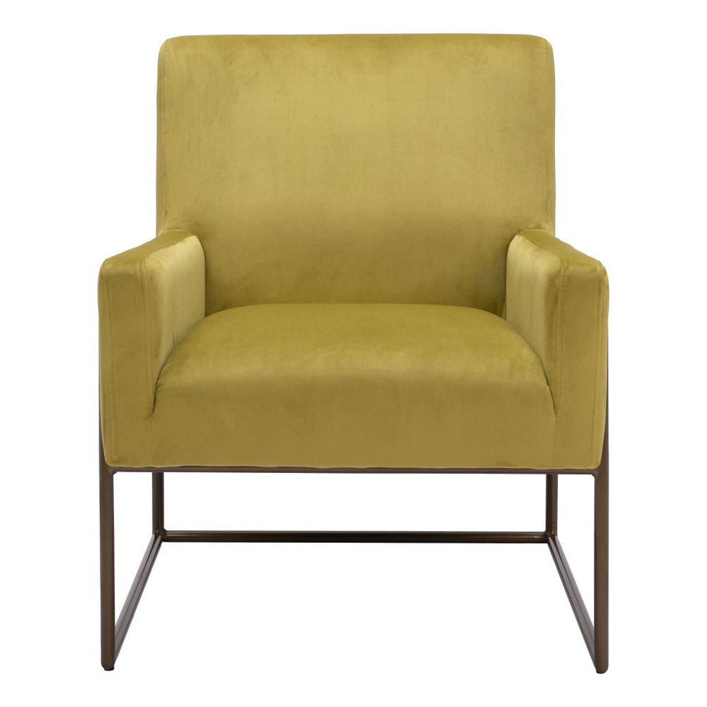 26" Olive Green And Bronze Velvet And Upholstered Arm Chair