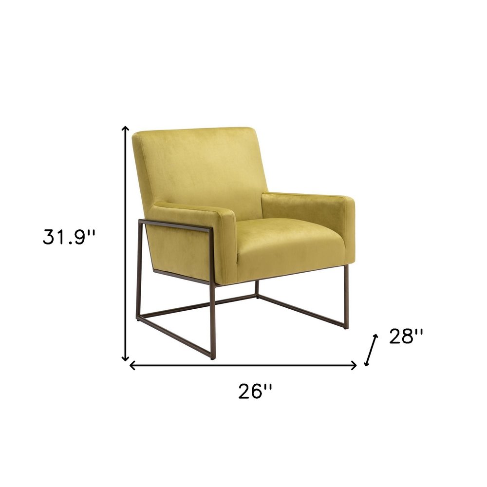 26" Olive Green And Bronze Velvet And Upholstered Arm Chair