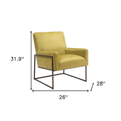 26" Olive Green And Bronze Velvet And Upholstered Arm Chair