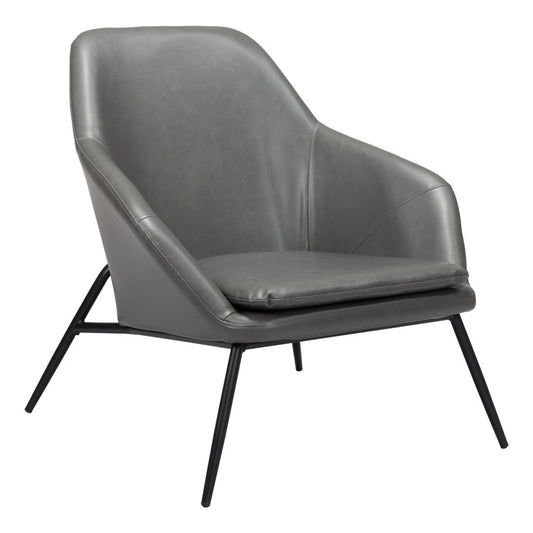 29" Gray And Black Faux Leather Arm Chair