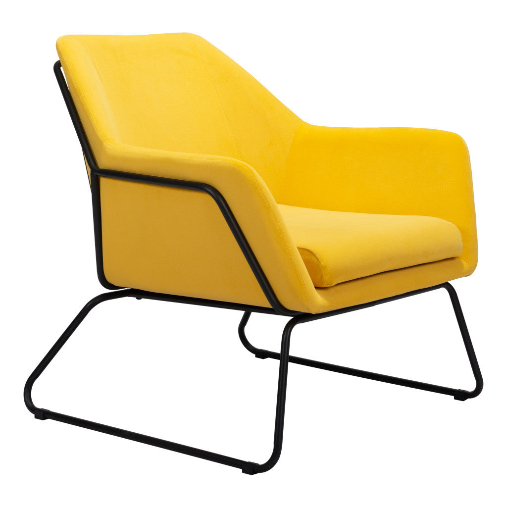 29" Yellow And Black Velvet Arm Chair