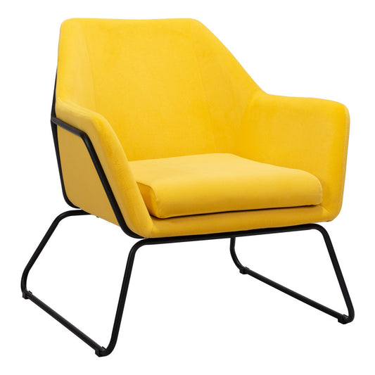 29" Yellow And Black Velvet Arm Chair