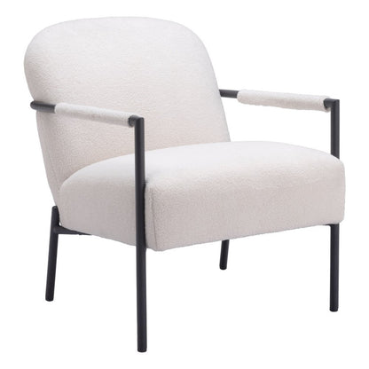 26" Ivory And Black Faux Shearling And Upholstered Arm Chair