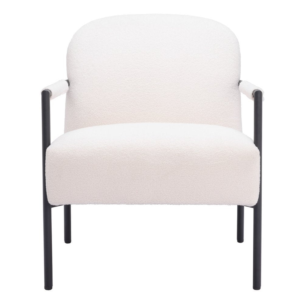 26" Ivory And Black Faux Shearling And Upholstered Arm Chair