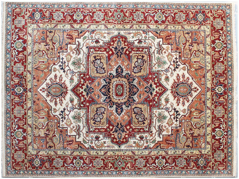 8' X 10' Rust and Gray Oriental Hand Knotted Area Rug With Fringe