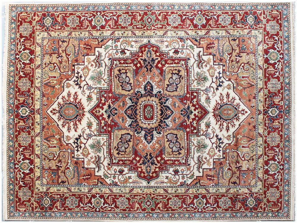 8' X 10' Rust and Gray Oriental Hand Knotted Area Rug With Fringe