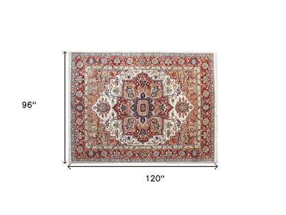 8' X 10' Rust and Gray Oriental Hand Knotted Area Rug With Fringe