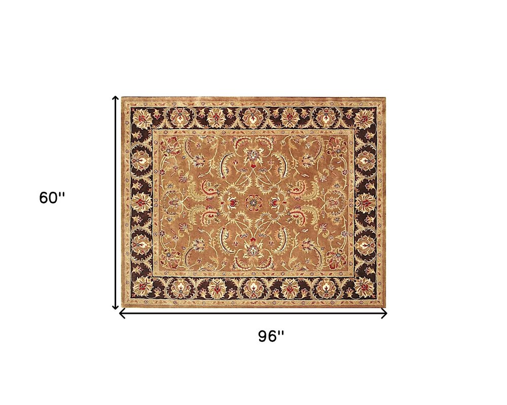 5' X 8' Brown Oriental Hand Tufted Non Skid Area Rug