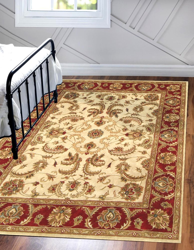 8' X 11' Ivory and Red Oriental Hand Tufted Non Skid Area Rug