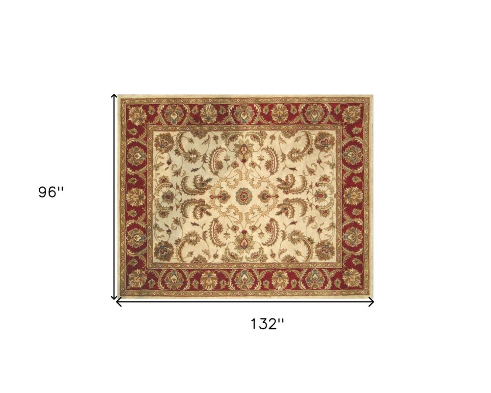 8' X 11' Ivory and Red Oriental Hand Tufted Non Skid Area Rug