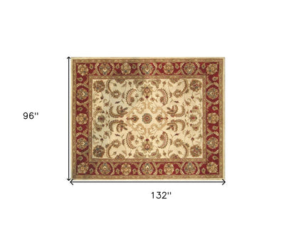 8' X 11' Ivory and Red Oriental Hand Tufted Non Skid Area Rug