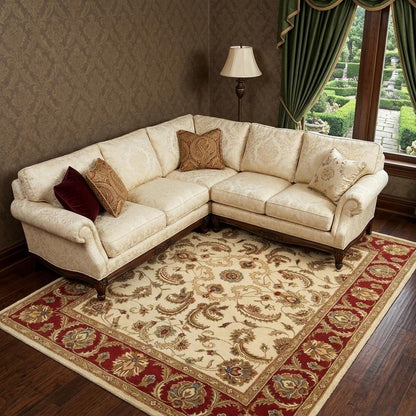 8' X 11' Ivory and Red Oriental Hand Tufted Non Skid Area Rug