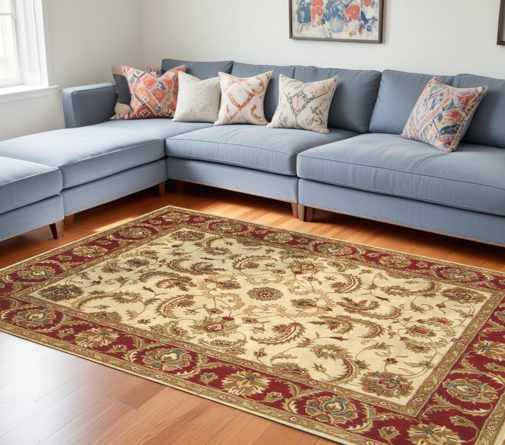 8' X 11' Ivory and Red Oriental Hand Tufted Non Skid Area Rug