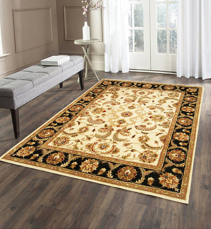 5' X 8' Ivory and Black Oriental Hand Tufted Non Skid Area Rug