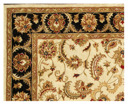 5' X 8' Ivory and Black Oriental Hand Tufted Non Skid Area Rug