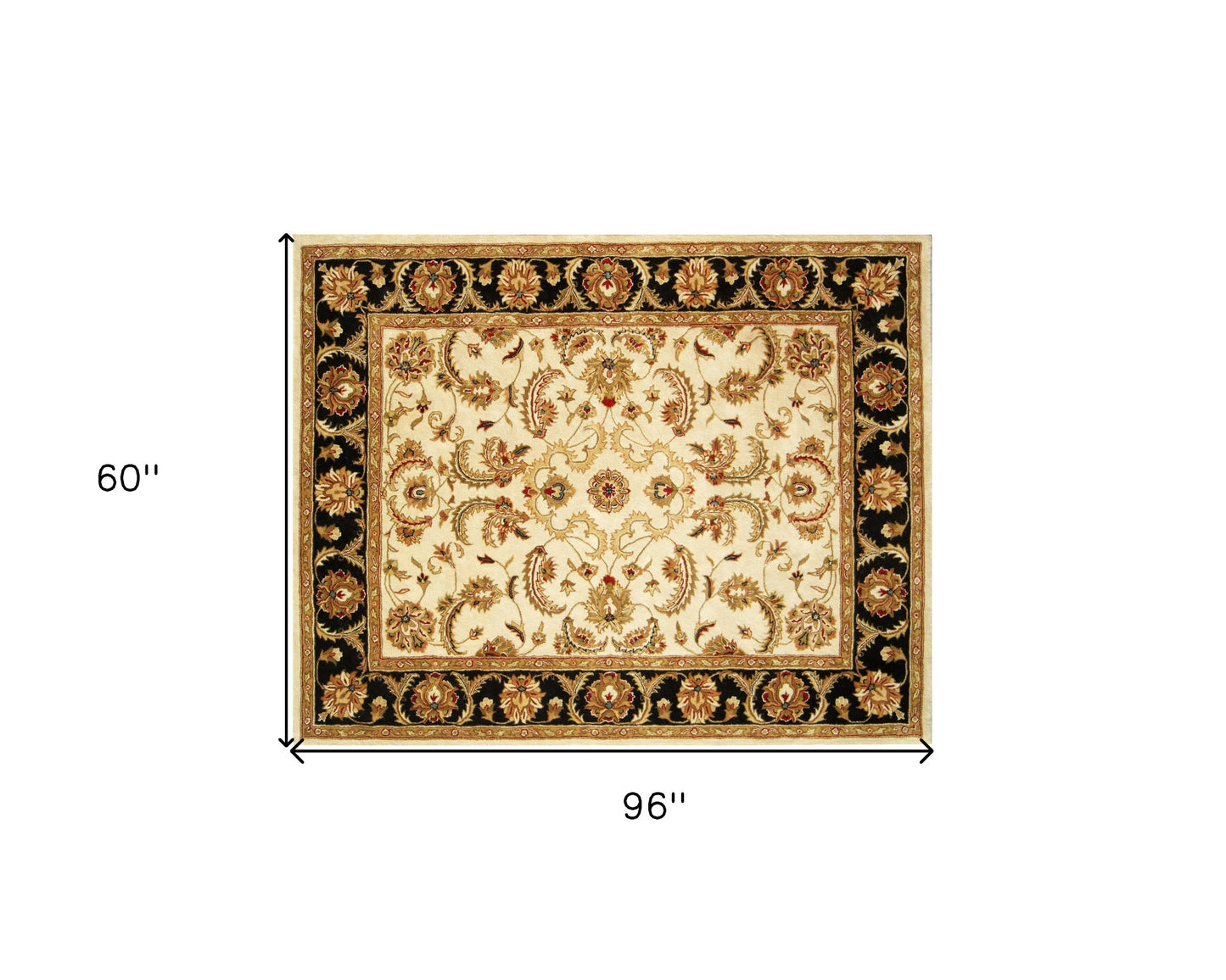 5' X 8' Ivory and Black Oriental Hand Tufted Non Skid Area Rug