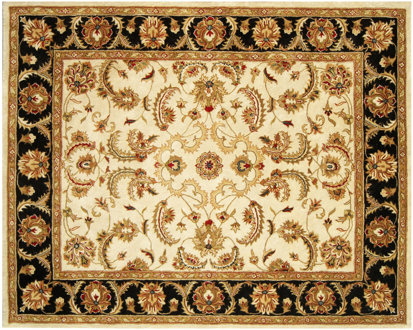 5' X 8' Ivory and Black Oriental Hand Tufted Non Skid Area Rug