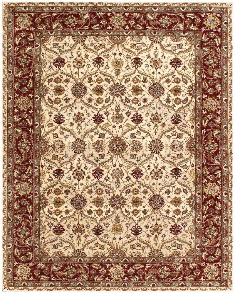 5' X 8' Ivory and Red Oriental Hand Tufted Non Skid Area Rug