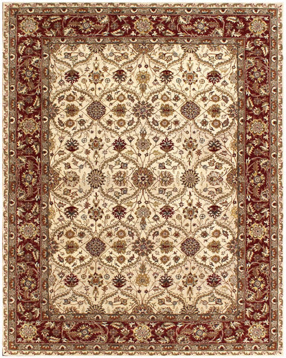 5' X 8' Ivory and Red Oriental Hand Tufted Non Skid Area Rug