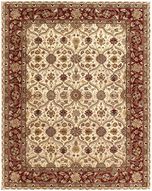 5' X 8' Ivory and Red Oriental Hand Tufted Non Skid Area Rug