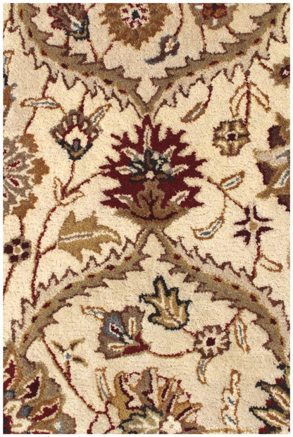 5' X 8' Ivory and Red Oriental Hand Tufted Non Skid Area Rug