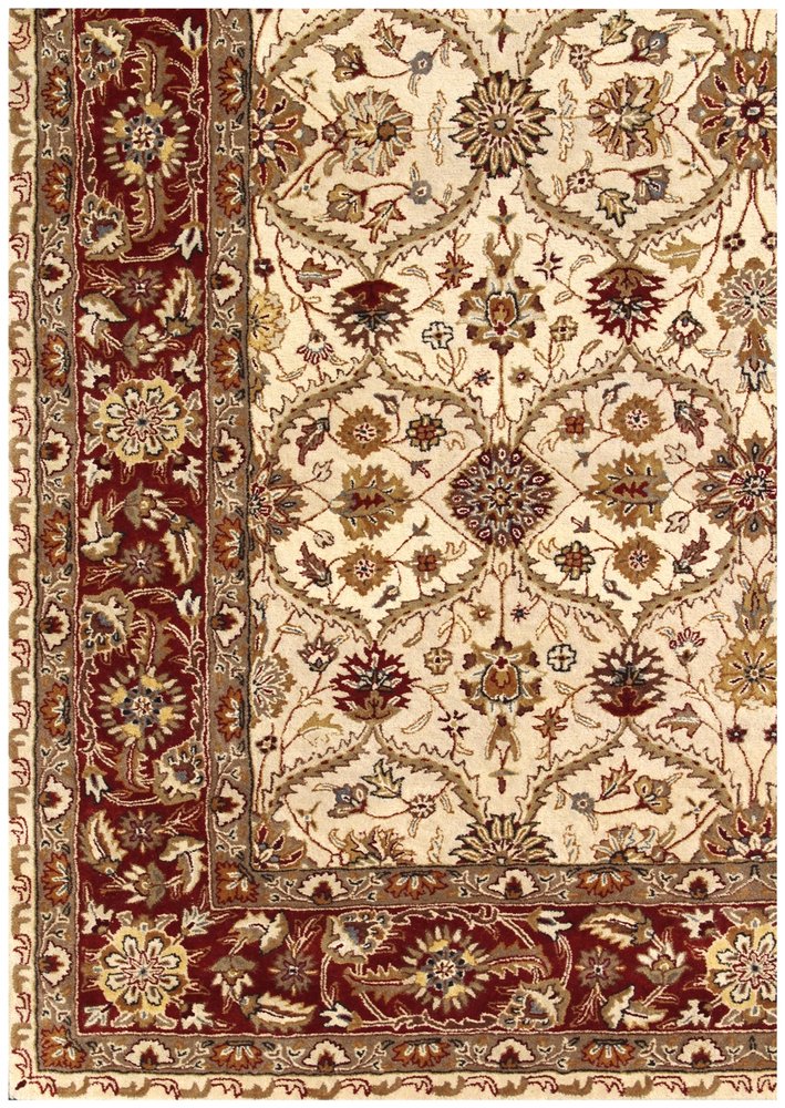 5' X 8' Ivory and Red Oriental Hand Tufted Non Skid Area Rug